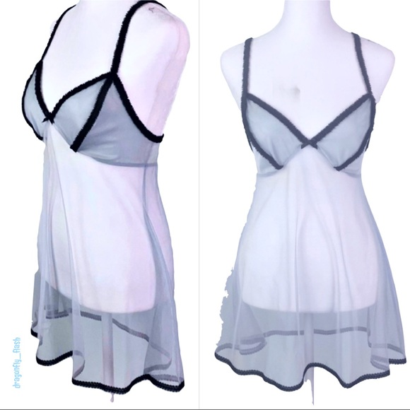 Victoria's Secret Other - Victoria’s secret nightie slip peignoir Pale Blue w Black Accents Vintage 80s